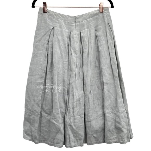 Gray Pleated Midi Skirt 100% Linen with Back Zipper Closure Size 28 - Picture 3 of 7